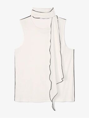 NWT MM. Lafleur Ivory Sleeveless Scarf-Neck Tank with Black Trim size S